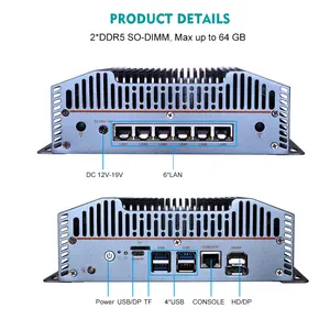 Capa para roteador e roteador de computador Nano Barbone 6* Lan, segurança de rede industrial DDR5 X86 com 12a/13a geração I3 I5 I7