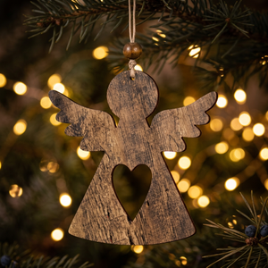 Adorno Colgante de Ángel de Madera Hecho a Mano con Recorte de Corazón, Decoración para Árbol, Regalo de Navidad Estilo Rústico - Product Image 4