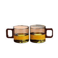 Mug à café ou à thé en verre cylindrique transparent gris de 120 ml avec poignée en bois, résistant à la chaleur, sans BPA, écologique, pour la maison ou les fêtes