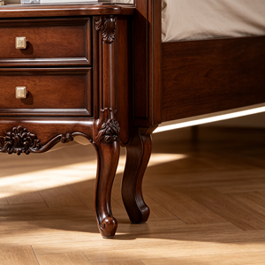 New Arrival Ornate Floral Carved Cabriole Leg Two <b>Drawer</b> Solid Wood Nightstand for American Bedroom - Product Image 3