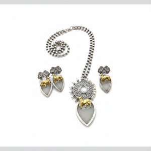 Two Tone Pota Stone <b>Long</b> Necklace Set for Women Elegant Fine Jewelry for Weddings Festivals and Traditional Wear - Product Image 2