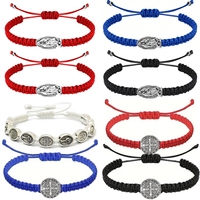 Bracelet religieux Saint Benoît Vierge Marie en gros, fait main, réglable, en corde tressée, médaille catholique chrétienne