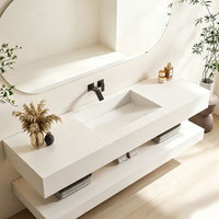 Ensemble de meuble-lavabo de salle de bain en pierre frittée sur mesure, avec vasque intégrée sans joint, simple ou double, suspendu au mur