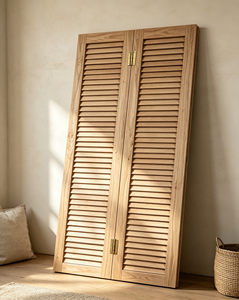 Wooden Plantation Shutter <b>Horizontal</b> Louvered Stained Natural Brown Manual Operation for Bedroom Window - Product Image 5
