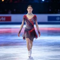 Robe de patinage artistique à manches longues, dégradé noir et rouge, maille ornée de fleurs 3D et de strass, pour enfants et adultes, pour les compétitions sur glace