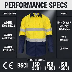 Camisa de Seguridad Reflectante de Alta Visibilidad GUARDEVER AS/NZS, de Algodón Resistente, Manga Larga, para Minería y Construcción - Product Image 3