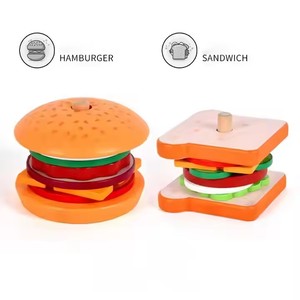 Jouets de cuisine en bois pour enfants, en forme de hamburger et sandwich, à empiler, pour jeu d'imitation, pour bébés, filles et garçons - Product Image 4