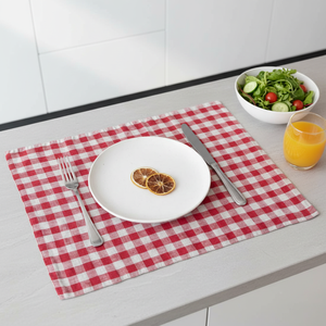 Set de table de Noël en chanvre naturel, motif écossais rouge et blanc, imprimé, pour Noël, fabricant, fournisseur - Product Image 3