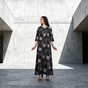 Robe Abaya personnalisée élégante et luxueuse en polyester imprimé pour femmes musulmanes, soirée, fournisseur en gros - Product Image 3