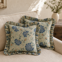 Housse de coussin vintage en coton imprimé floral avec bordure à volants pour canapé de salon