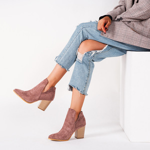Bottines à bout pointu, talon épais, en daim, à enfiler, tendance mode automne, bottes pour femmes - Product Image 2