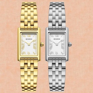 Montre-bracelet carrée de luxe pour femme Besseron en acier inoxydable, design simple à quartz, mouvement japonais, style affaires/mode, bracelet en cuir S - Product Image 2