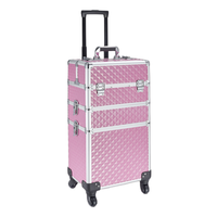 Trolley de Salon Professionnel en Aluminium à 4 Roues, Grand Organisateur de Maquillage Écologique et Durable pour Usage Commercial