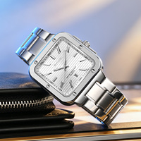 Montre carrée classique pour homme SKMEI 9403, acier inoxydable argenté, analogique à quartz, avec aiguilles lumineuses, pour un style business décontracté