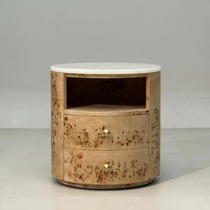 Comodino di Lusso in Legno di Radica con Piano in Marmo Bianco Naturale e 2 Cassetti per Camera <span class=keywords><strong>da</strong></span> <span class=keywords><strong>Letto</strong></span> di Alta Gamma - Product Image 1