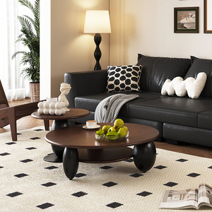 Quercia rossa multifunzione <span class=keywords><strong>Vintage</strong></span> marrone moderno elegante e minimalista Nordic rotondo in legno tavolino 1 Set - Product Image 5