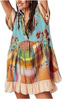 Robe d'été bohème pour femmes, surdimensionnée, sans manches, patchwork floral, col en V profond, volants, style babydoll, mini robe Y2k