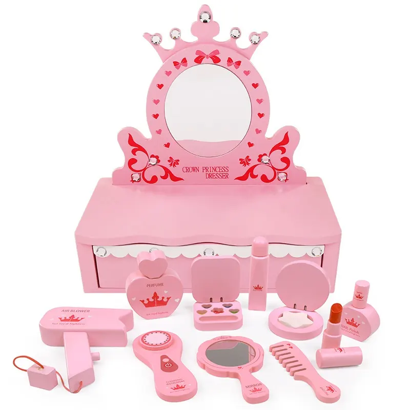 Juegos de muebles de madera para niños, tocador de princesa, corona, vestidor, juego de joyería