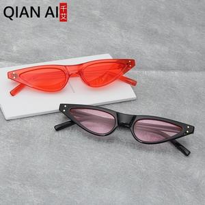 Lunettes de soleil Qian Ai à petite monture œil de chat UV400 pour femme, forme goutte d'eau, monture noire, verres en acétate - Product Image 2
