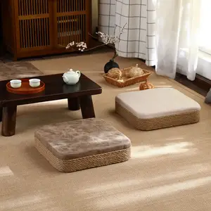 Grosir Tatami Balkon Lantai Bantal Tali Rami Buatan Tangan Desainer Zafu Bantal Bulat Bantal Kursi Jendela Teluk