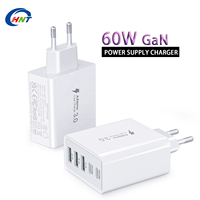 Chargeur mural rapide HNT 60W GaN 5 ports 3A+2C PD3.0 QC3.0 Adaptateur secteur USB C certifié CE UKCA avec prises EU/US/UK