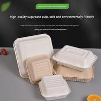 Boîte alimentaire carrée réutilisable en bagasse, type clamshell, industrielle, biodégradable, micro-ondable, pour hamburgers, restaurants et traiteurs