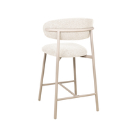 Tabouret de bar rembourré à hauteur de comptoir, chaise de bar rectangulaire arrondie avec dossier rembourré et structure en métal beige clair mat