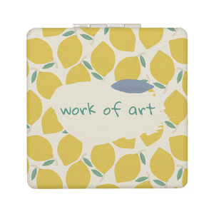 Miroir de poche compact en cuir PU à motif de fruits, double face, pliable, portable, avec citations inspirantes, vente en gros - Product Image 3