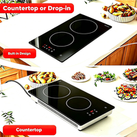 Table de cuisson à induction encastrable certifiée CE, 2 brûleurs, 3400W, Plug and Play, commande tactile, minuterie, sécurité enfant, arrêt automatique