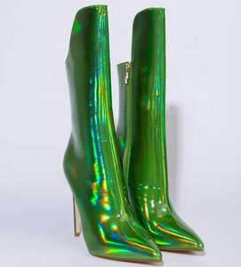 Botines de tacón de aguja holográficos para mujer, talla 45, zapatos de tacón alto deslumbrantes para mujer, zapatos de vestir metálicos - Product Image 5