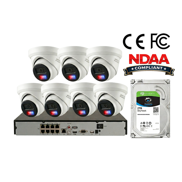 HIK OEM 6MP Smart Hybrid Light Turret Camera 8CH PoE NVR System Kit with 2TB HDD NDAA Compliant for Installers & Integrators