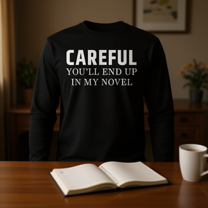 Cuidado, te encontrarás en mi novela, camiseta de manga larga con estampado de escritura - Product Image 3