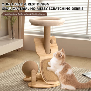 Pohon Panjat Kucing <span class=keywords><strong>Sisal</strong></span> Multifungsi Kompak dengan Tiang Garuk, Bola Mainan Berputar, dan Desain Ringkas - Product Image 2