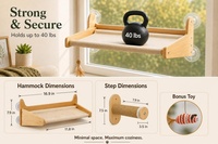 Hamac de fenêtre pour chats d'intérieur en bois massif avec 9 ventouses – Repose-queue pour chat