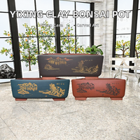 Pot à bonsaï en argile violette de Yixing non émaillé, peint à la main, paysage sculpté, écologique, utilisation au sol, capacité de 2 à 3 L, décoration d'intérieur, jardinière