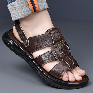 รองเท้าแตะสายไขว้ผู้ชายหนังวัวชั้นบนสุดรองเท้าชายหาดฤดูร้อนพื้นหนารองเท้าลำลองแบบสวมสีน้ำตาลสีดำ 9802 - Product Image 3