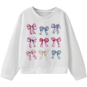 Sweat-shirt à col rond pour fille FOXA, manches longues, imprimé nœud papillon, pull-over, style doux, tissu tricoté respirant - Product Image 1