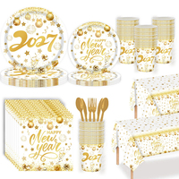 Vaisselle jetable pour fête du Nouvel An 2027 en or blanc, ensemble de vaisselle pour célébrations festives, décoration de banquet, articles de fête