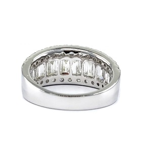Anillo clásico de compromiso de oro blanco de 18 quilates con diamantes talla princesa y baguette, banda ancha, para mujer, para bodas y fiestas, con engaste de canal, regalo, joyería fina - Product Image 3