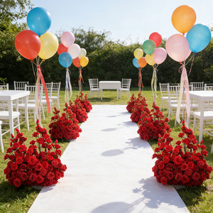 ดอกไม้ประดิษฐ์สีแดงเงาสำหรับตกแต่งทางเดินงานแต่งงาน วันแม่ ตรุษจีน ปรับแต่งขนาดได้ ยาว - Product Image 1