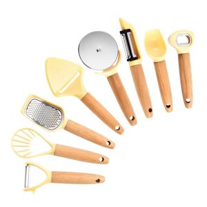 Petit ensemble d'ustensiles de cuisine avec manche en bois de hêtre pour pelle à fromage, rouleau à pizza, couteau, râpe, cuillère à glace, ustensiles de pâtisserie - Product Image 4
