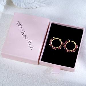 Gold Plated Hoop <b>Earrings</b> With Red Crystal Flower Design Women's Romantic Everyday Wear Jewelry - Product Image 3