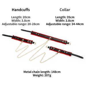 조절 가능한 블랙 레드 체인 목 수갑 BDSM 속박 세트 성인 게임 페티시 노예 목걸이 여성 커플용 148cm 금속 - Product Image 6