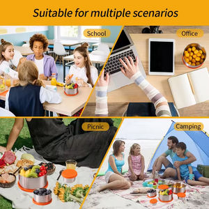 ชุดชามสแตนเลส304กันรั่วสำหรับเด็กพร้อมฝาปิดซิลิโคนภาชนะบรรจุอาหารในครัวกันการรั่วซึมแบบกลม - Product Image 6