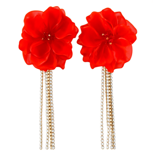 Pendientes Colgantes de Moda con Flor Roja y Borla de Cristal, Acero Inoxidable 316L con Baño de Oro PVD - Product Image 2
