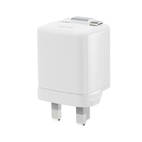 Pengisi Daya Perjalanan ZH-2U111T Colokan UK Harga Kompetitif Kabel Pengisi Daya Retraktil 45W C+C Dua Port Pengisi Daya GAN Smart PD