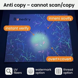 45 Grams UV Fluorescent Fiber Cotton <b>Linen</b> Security <b>Paper</b> Thread Watermark Single Side Coating High Gloss Finish Customizable - Product Image 4