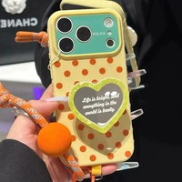 Coque souple pour Apple 17PROMAX avec motif ondulé, miroir en forme de cœur, boules colorées, cordon de suspension et support intégré