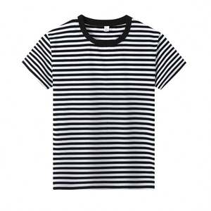 Camiseta de Manga Corta I-0611, Verano, Holgada, Rayas Azules y Blancas, Ropa de Pareja, Cuello Redondo, Moda Casual - Product Image 2