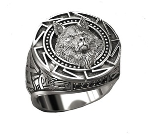 Dropshipping Marcasite 北欧神话战士狼头不锈钢男士时尚首饰戒指配件 - Product Image 3